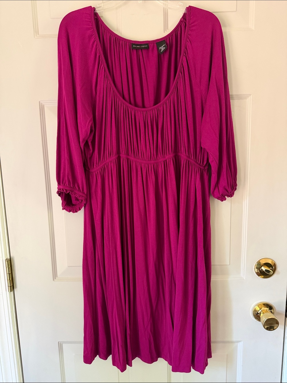 New York & Company Magenta Scoop-Neck Midi Dress